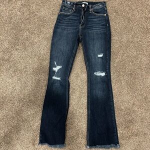 Artemis Dark Blue Distressed Boot Cut Jeans
